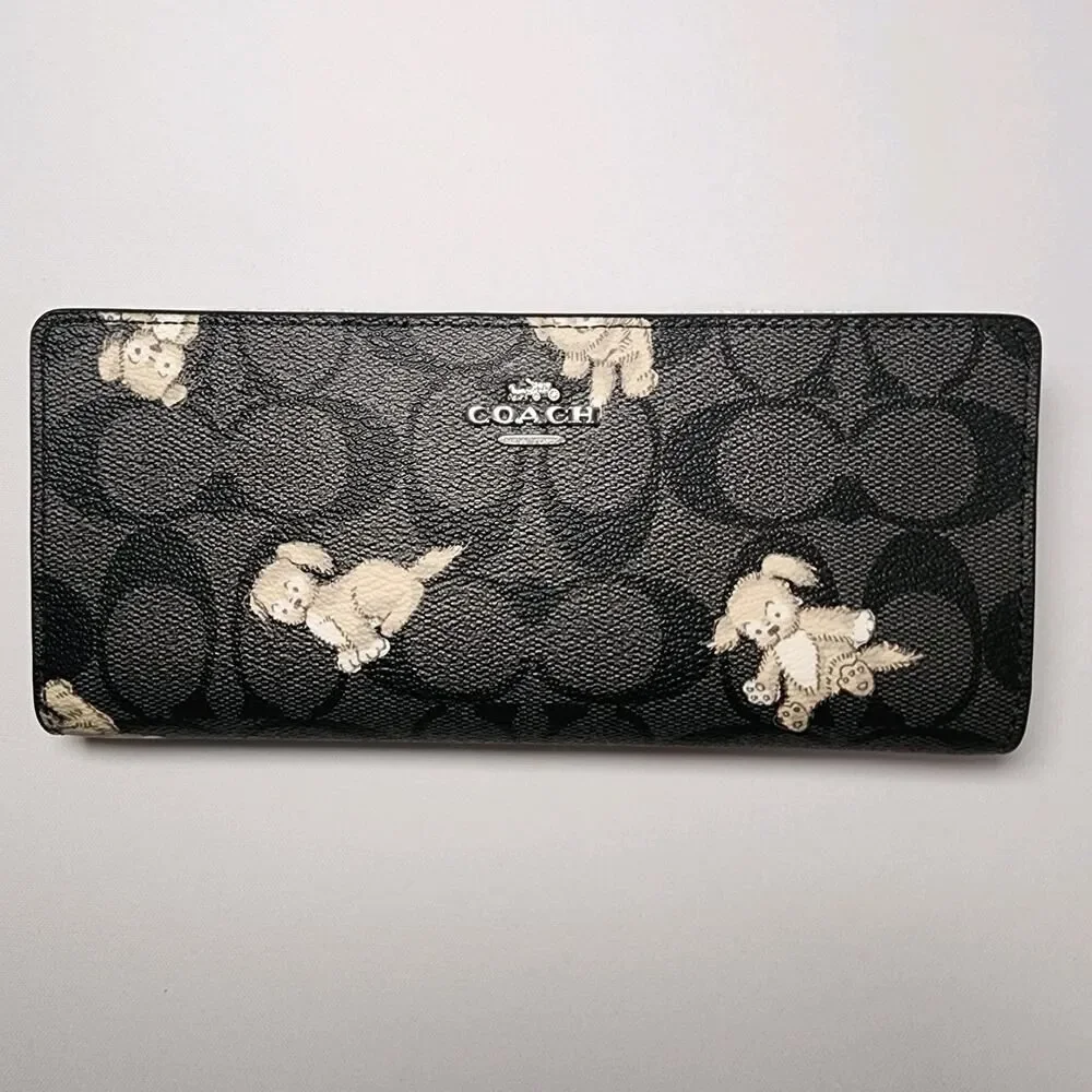 NWT Coach CC927 Creatures Happy Dog Slim Black Multi Wallet v4